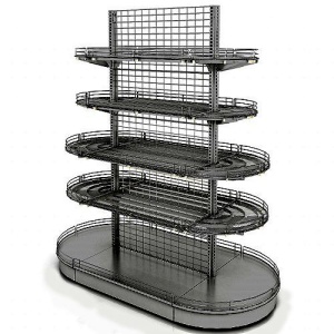 Стеллаж Нордика  остров. сетчатый  1000х500х1850 мм, 4 уровня полок 400 мм, с двумя полукруг.торцами