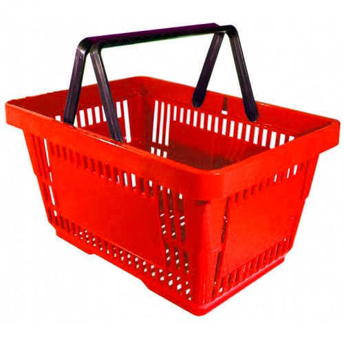 Корзина покупательская пластиковая UniPos 20л, красная, две ручки