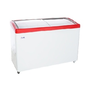 Ларь морозильный МЛГ-700 красный (гнутое стекло, 559 л.) с замком